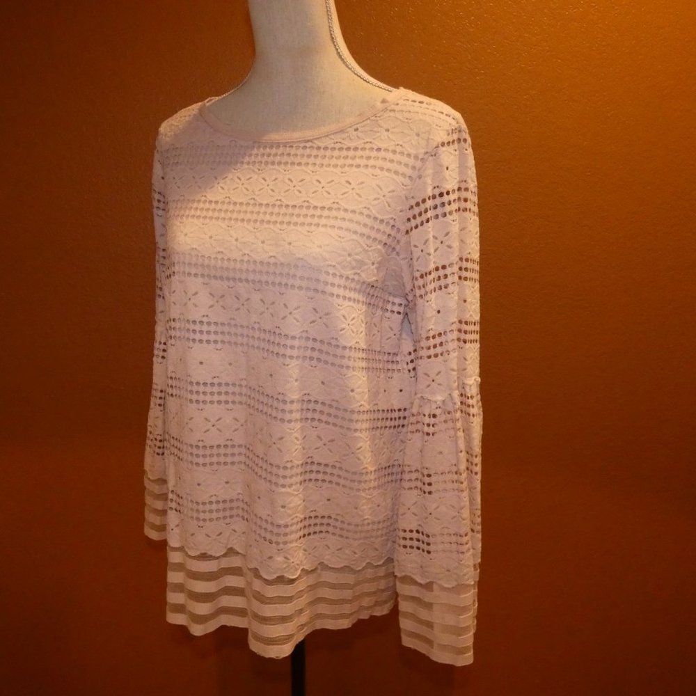 Max Studio Boho Lace Long Sleeve Blouse in Blush